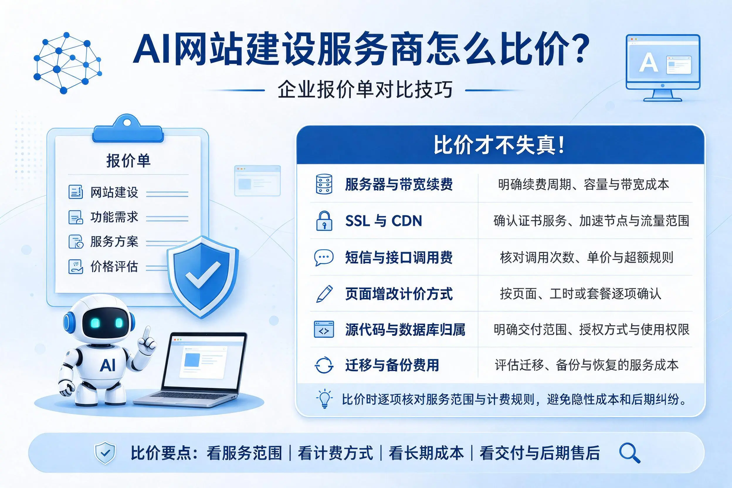 AI网站建设服务商怎么比价?重庆城区企业报价单对比技巧