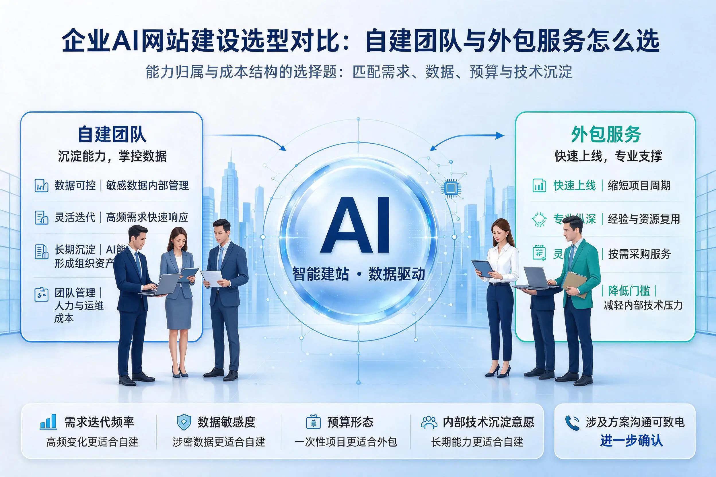 重庆城区企业AI网站建设选型对比：自建团队与外包服务怎么选